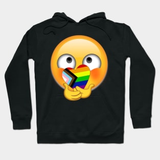 Progress Pride Shy Heart Emoji Hoodie